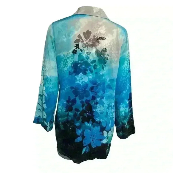 Soft Surroundings Blue Watercolor Floral Pribt Silk Blouse Size Small - Picture 4 of 12